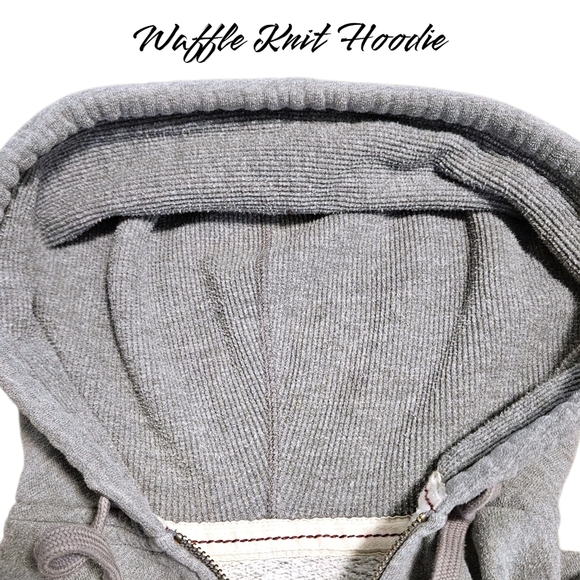 Y2K Hollister Gray Zip Hoodie Wnns M Waffle Knit Hood 2-way Zip Spellout Preppy - Picture 6 of 10